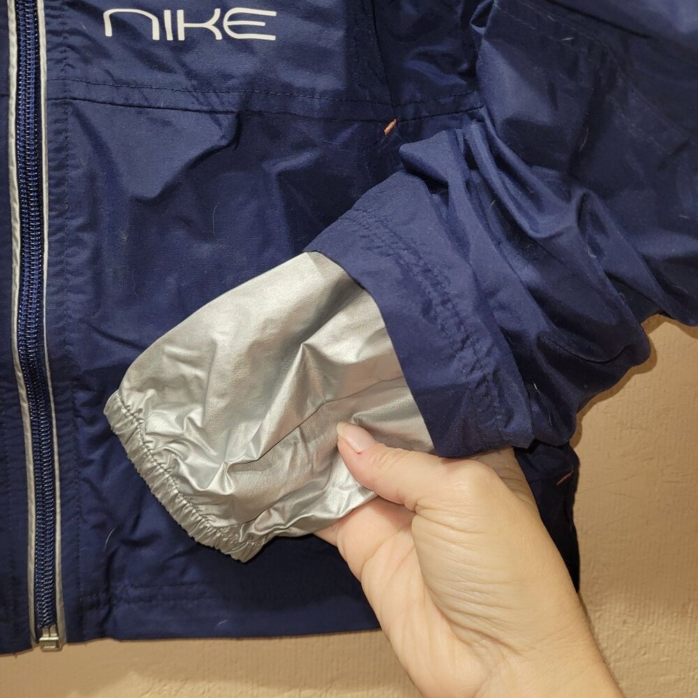 Nike Youth/Kids Medium Windbreaker Jacket Full Zip Front Collar Navy Silver - Picture 7 of 11